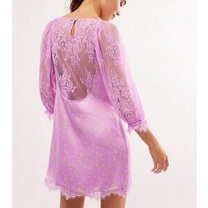 Free People About That Mini Dress Satin in  Iris Combo Lace NEW Size Small